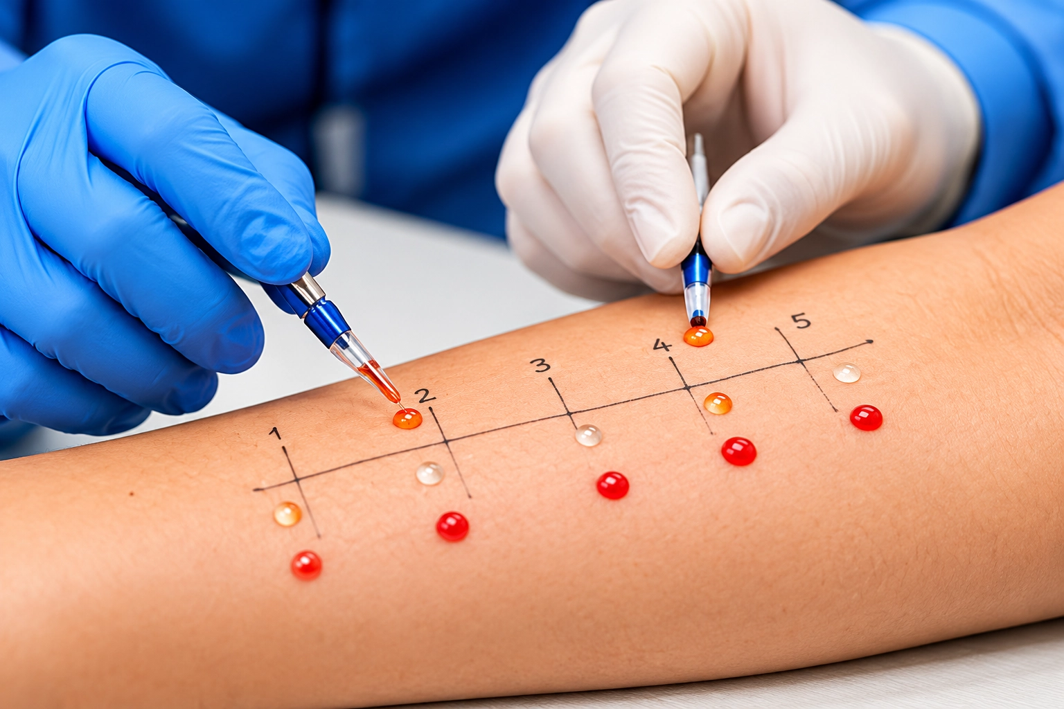 Illustration of skin prick allergy testing
